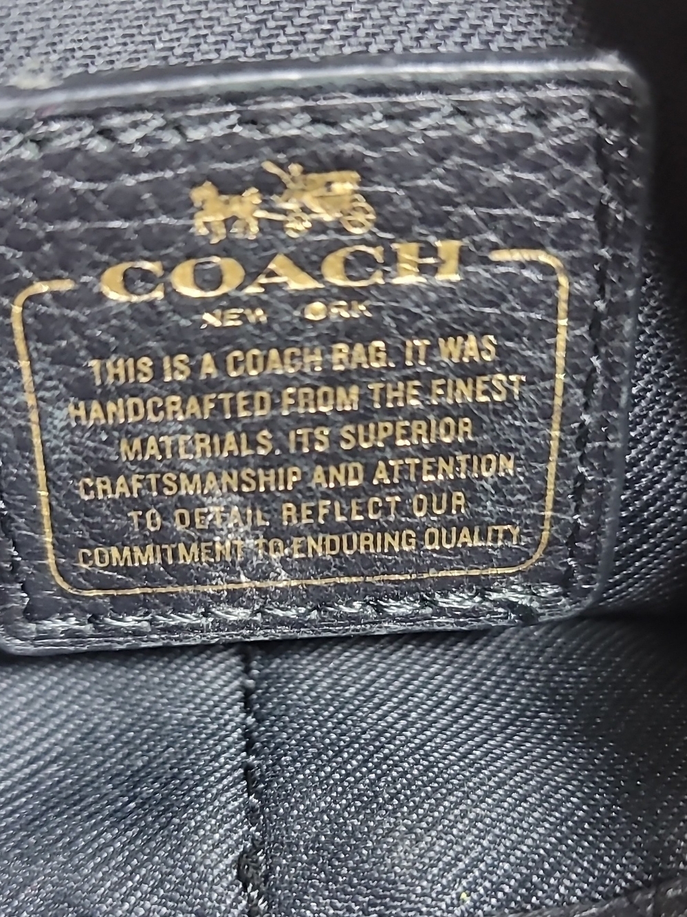 COACH Black Leather Signature Label Handbag Interior